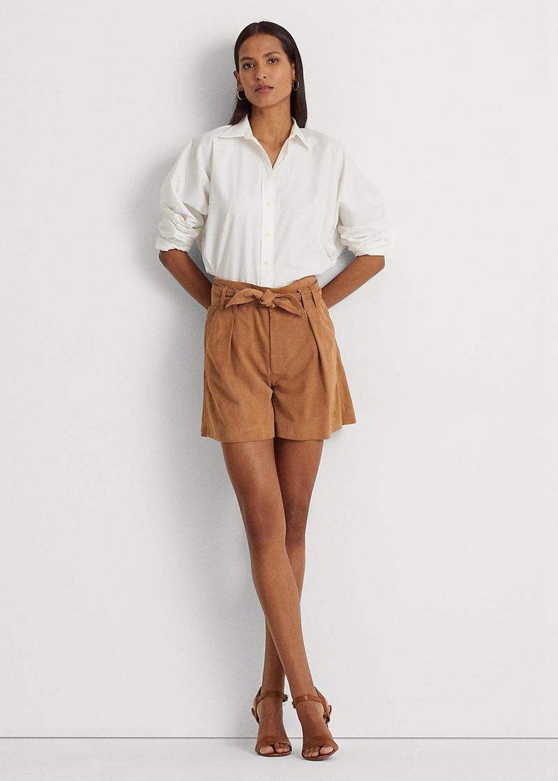 Shorts Lauren Mujer Belted Suede Chile Marrones JWYDO-8756